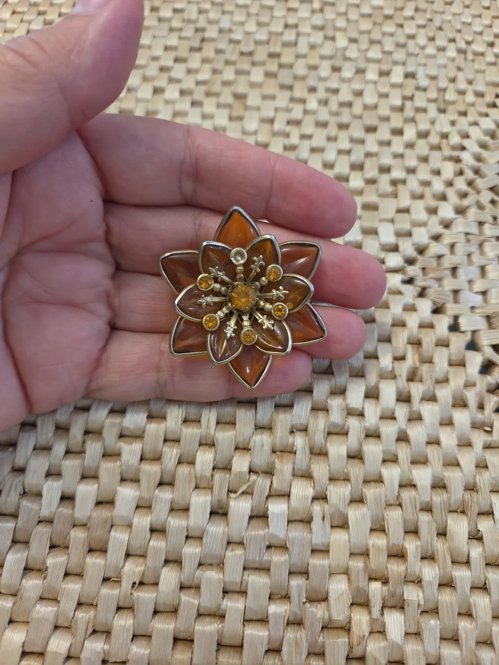 Amber Floral Statement Brooch - Women's Jewelry. Vintage. Mid Century